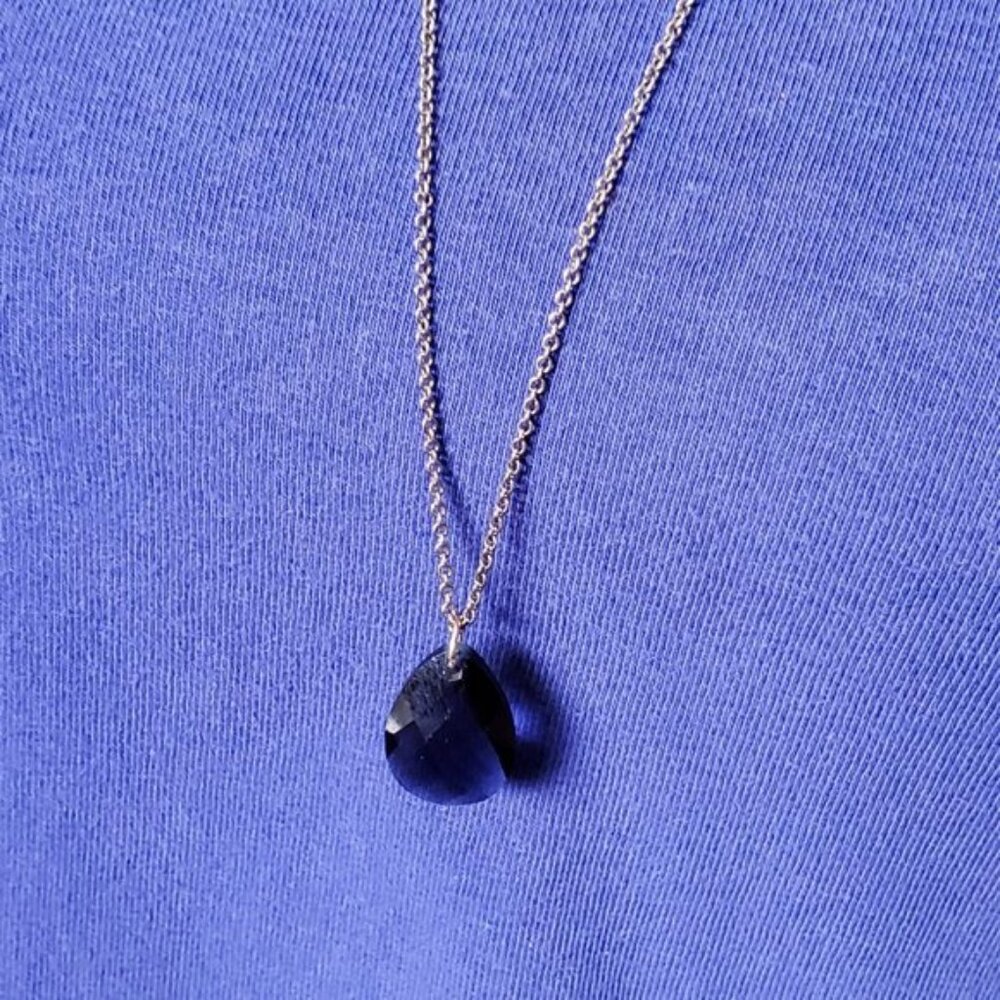 26IN Silver Tone Blue Glass Bead Teardrop Pendant Necklace Tony Alexander Jewelr